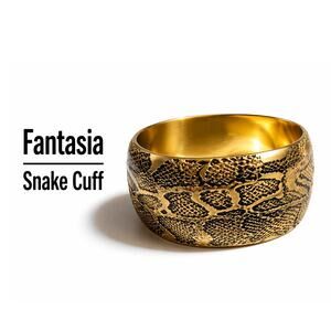 Fantasia Gold Tone Snake Skin Wide Cuff Bracelet Statement Bangle